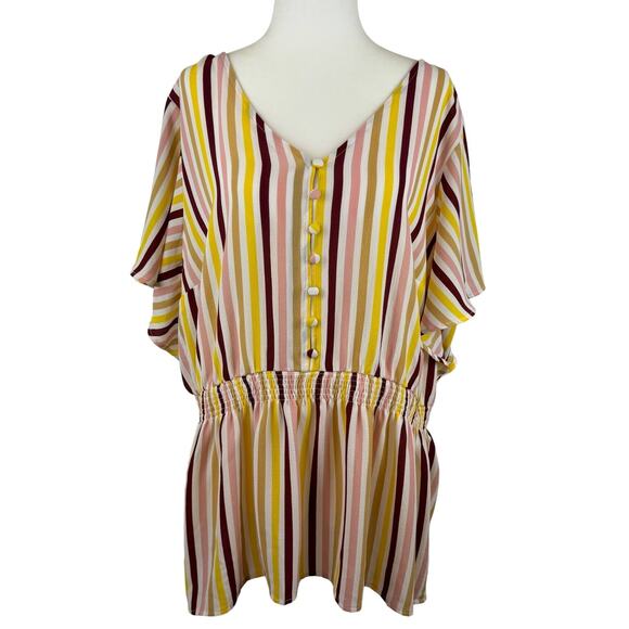 Lane Bryant Womens V-Neck Smock Waist Short Sleeve Top Sz 18 | Lightweight Flowy - Picture 2 of 16